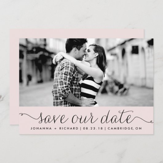 Pink Dainty Script Rette unsere Datumsanzeige Save The Date (Vorne/Hinten)