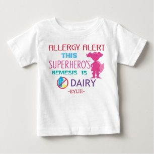 Pink Dairy Allergy Alert Superhero Girls Baby T-shirt
