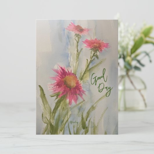 Pink Daises Notecard Einladung (Stehend Vorderseite)