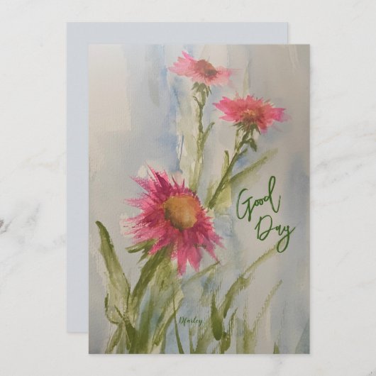 Pink Daises Notecard Einladung (Vorne/Hinten)