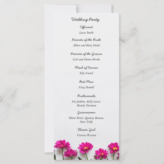 Pink Daisey Wedding Program (Rückseite)