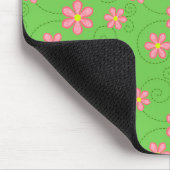 Pink Daisies and Bug Trail on Bright Green Mousepad (Ecke)
