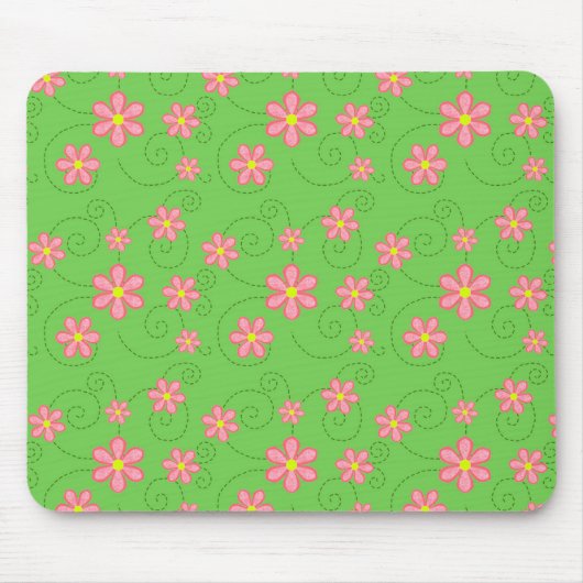 Pink Daisies and Bug Trail on Bright Green Mousepad (Vorne)