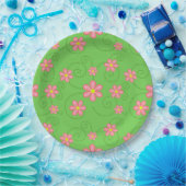 Pink Daisies and Bug Trails on Bright Green Pappteller