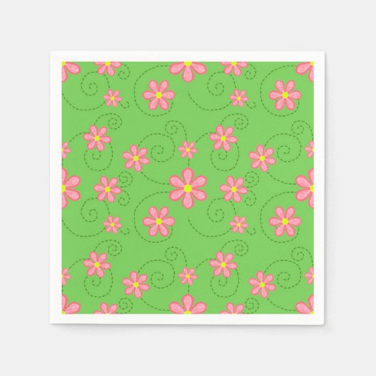 Pink Daisies and Bug Trails on Bright Green Serviette (Vorderseite)