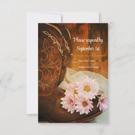 Pink Daisies and Cowboy Boots Western Wedding RSVP (Vorderseite)