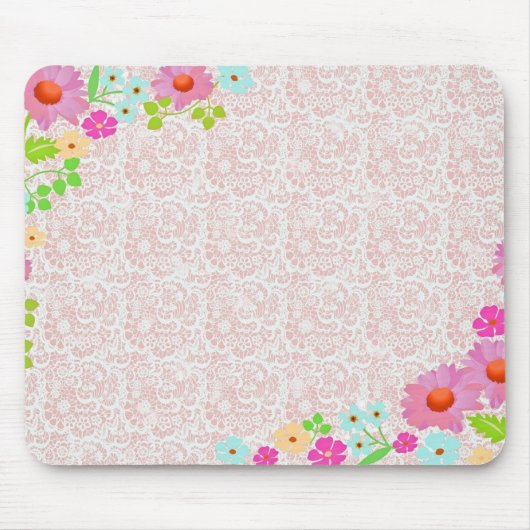 Pink Daisies and Lace Pattern Vintages Land Mousepad (Vorne)
