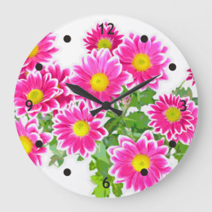 Pink Daisies / Asters Bouquet + Ihre Ideen Große Wanduhr