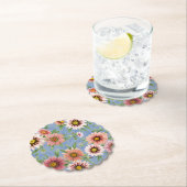 Pink Daisies auf blauem Blumenmuster Untersetzer (Vor Ort)