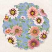 Pink Daisies auf blauem Blumenmuster Untersetzer (Vorderseite)