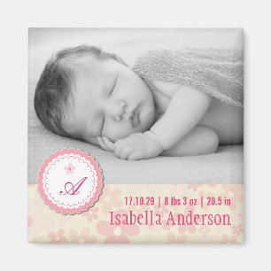 Pink Daisies Baby Girl Birth Announcement Foto Magnet