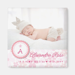 Pink Daisies Baby Girl Birth Announcement Foto Magnet
