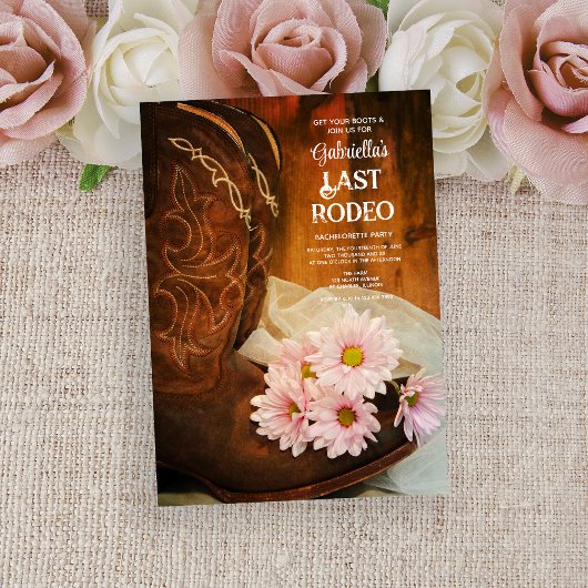 Pink Daisies Boots Last Rodeo Junggeselinnen-Absch Einladung