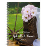 Pink Daisies Boots Western Wedding Guest Book Notizblock (Vorderseite)