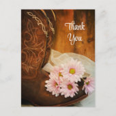 Pink Daisies Cowboy Boot Western Wedding Danke Postkarte (Vorderseite)