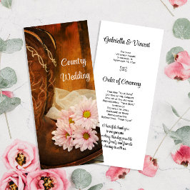 Pink Daisies Cowboy Boots Country Wedding Programm