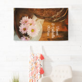 Pink Daisies Cowboy Boots Country Western Hochzeit Banner (Insitu)