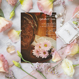 Pink Daisies Cowboy Boots Country Western Hochzeit Einladung