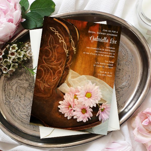 Pink Daisies Cowboy Boots Western Brautparty Einladung