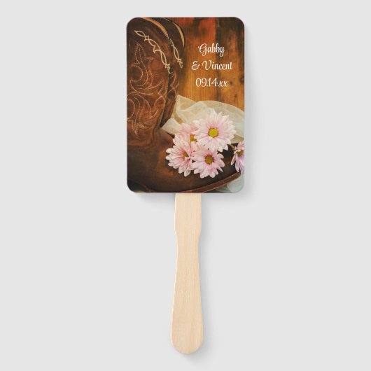 Pink Daisies Cowboy Boots Westwedding Program Fächer (Vorderseite)