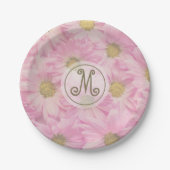 Pink Daisies Custom Gold Monogram Pappteller (Vorderseite)