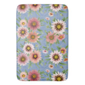 Pink Daisies Hübsches Blumenmuster auf blau Badematte (Vorderseite Vertikal)