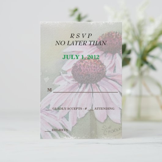 PINK DAISIES KUNDENBARE RSVP-KARTEN RSVP KARTE (Stehend Vorderseite)