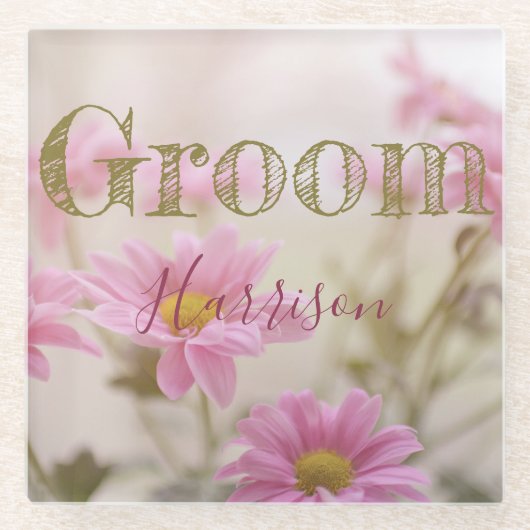 Pink Daisies Romantischer Blumenglas-Untersetzer Glasuntersetzer (Vorderseite)