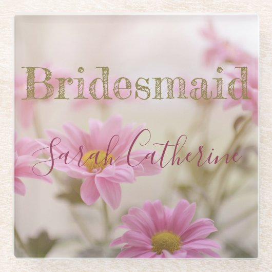 Pink Daisies Romantischer Untersetzer aus Glas (Vorderseite)