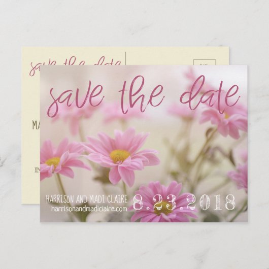 Pink Daisies Save the Date Card Romantische Blume Ankündigungspostkarte (Vorne/Hinten)