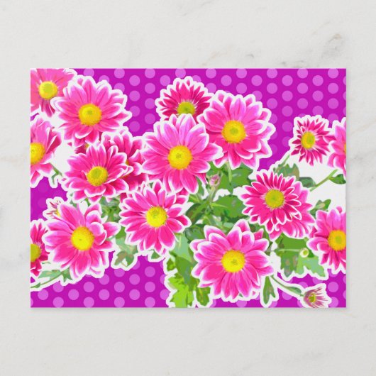 Pink Daisis / Asters Bouquet & Dots + Ihre Idee Postkarte (Vorderseite)