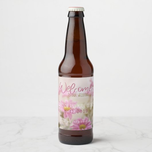 Pink Daisis Bierflasche Etikett Romantische Blume (Vorderseite)