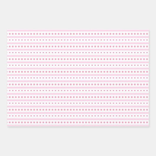 Pink Daisis, Dots and Hearts Wrapping Paper Geschenkpapier Set (Vorderseite)