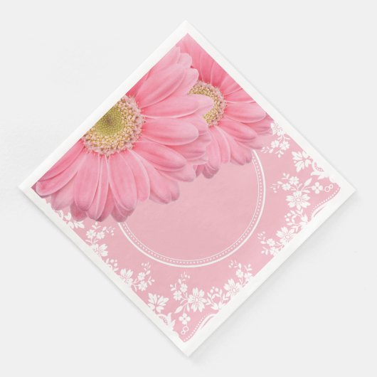 Pink Daisis & White Lace Party Hochzeitsempfang Serviette (Ecke)