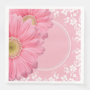 Pink Daisis & White Lace Party Hochzeitsempfang Serviette