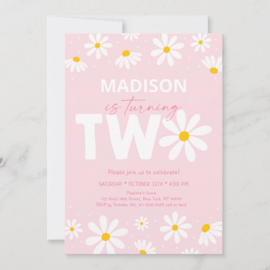 Pink Daisy 2. Geburtstag Einladung (Vorderseite)