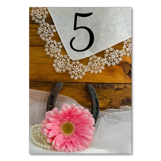 Pink Daisy and Lace Western Hochzeiten Tischnummer (Rückseite)