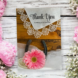 Pink Daisy and Lace Western Wedding Vielen Dank Dankeskarte