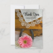 Pink Daisy and Lace Western Wedding Vielen Dank Dankeskarte (Vorderseite)