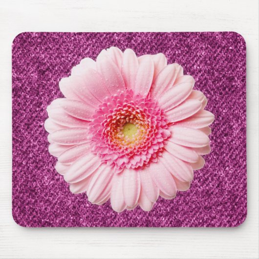 Pink Daisy auf Lila Denim Boho Mousepad (Vorne)
