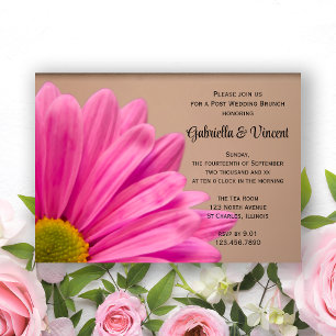 Pink Daisy auf Tan Post Wedding Brunch Einladung
