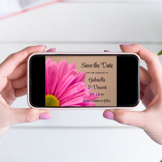 Pink Daisy auf Tan Wedding Speichern Sie das Datum Save The Date