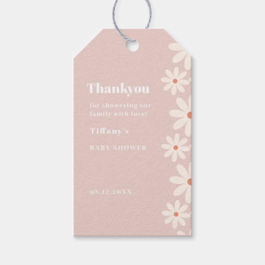 Pink Daisy Baby Dusche Blumenbeet Geschenkanhänger (Vorderseite)