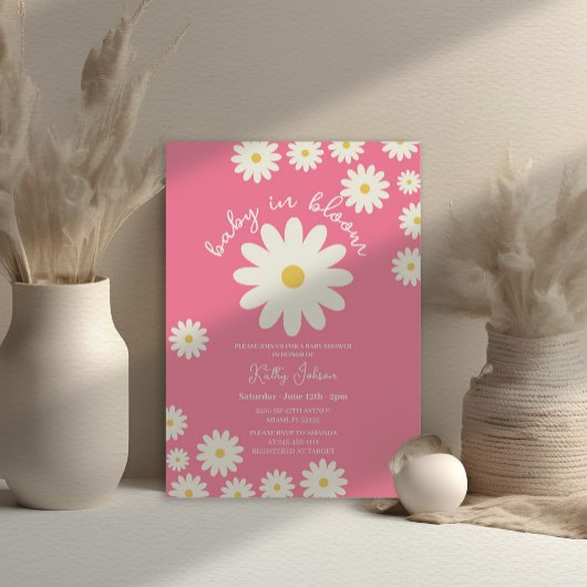 Pink Daisy Baby in Bloom Baby Dusche Einladung