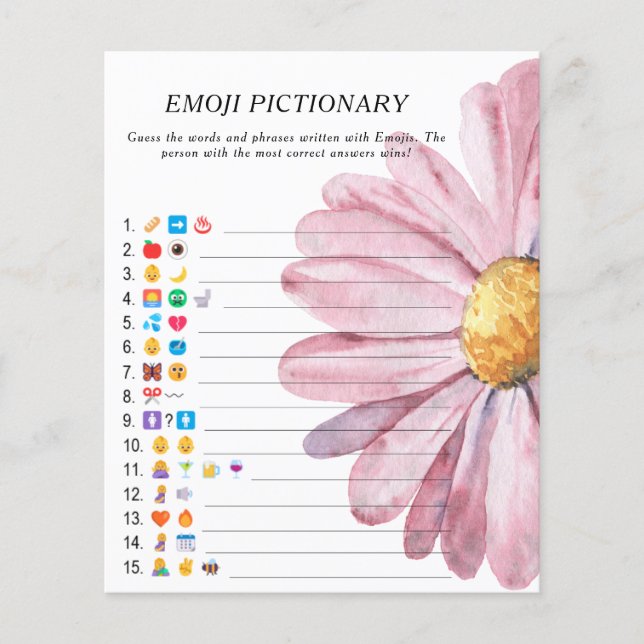 Pink daisy baby shower Emoji pictionary game (Vorderseite)