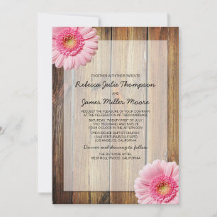 Pink Daisy - Barnholz - Einladung zur Hochzeit