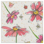 Pink Daisy Bees Ladybugs Stoff (Nahaufnahme)