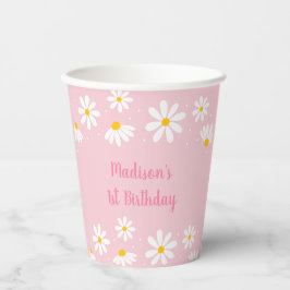 Pink Daisy Birthday Pappbecher