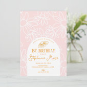 Pink Daisy Birthday Party Einladung (Stehend Vorderseite)