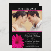 Pink Daisy Black Foto Save the Date (Vorne/Hinten)